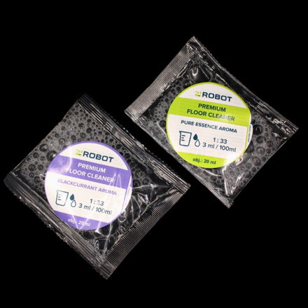 4Robot detergente per robot aspirapolvere con funzione di lavaggio – Set conveniente di campioni Pure Essence + Blackcurrant (2×20 ml)